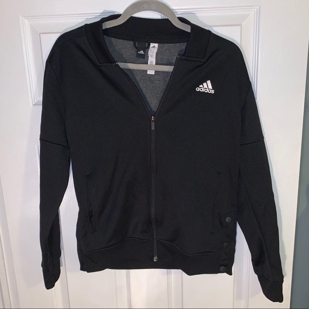 Adidas All Black Collar 3 Stripe Zip Up